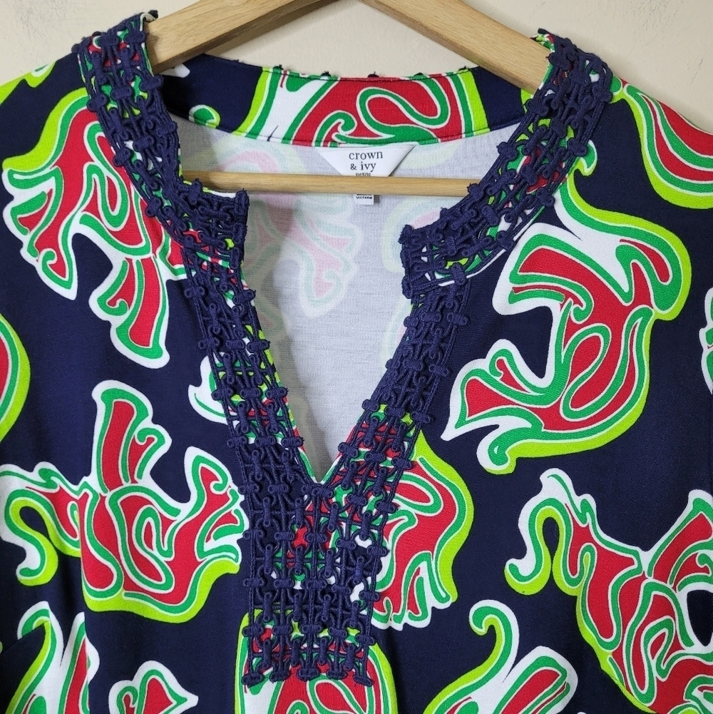 Crown & Ivy Colorful Preppy Shift Dress • Crochet Neckline Size XLP - Picture 3 of 6